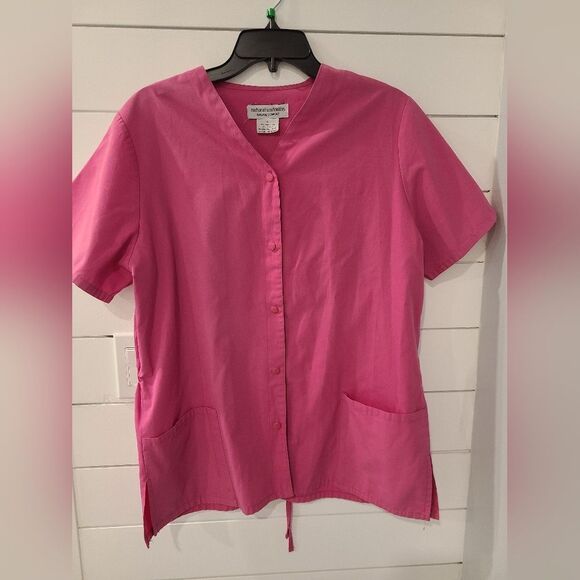 Natural Uniforns Pink Button-Up Women's Scrub Top - Picture 1 of 6